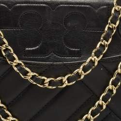 Pre Owned Tory Burch Black Quilted Leather Alexa Convertible Shoulder Bag