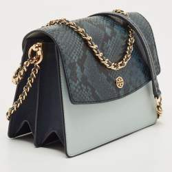 Pre Owned Tory Burch Blue/Green Snake Embossed and Leather Parker Chain Shoulder Bag