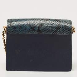 Pre Owned Tory Burch Blue/Green Snake Embossed and Leather Parker Chain Shoulder Bag