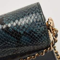Pre Owned Tory Burch Blue/Green Snake Embossed and Leather Parker Chain Shoulder Bag