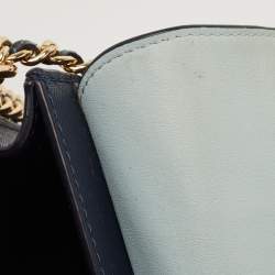 Pre Owned Tory Burch Blue/Green Snake Embossed and Leather Parker Chain Shoulder Bag