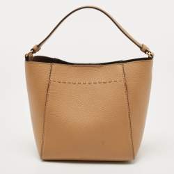 Pre Owned Tory Burch Tan Leather Small McGraw Bucket Bag