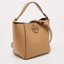 Pre Owned Tory Burch Tan Leather Small McGraw Bucket Bag