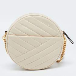Pre Owned Tory Burch Cream Quilted Leather Small Kira Circle Bag