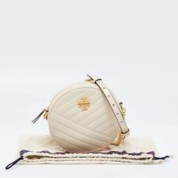 Pre Owned Tory Burch Cream Quilted Leather Small Kira Circle Bag