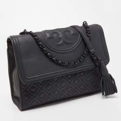 Pre Owned Tory Burch Black Leather Fleming Shoulder Bag