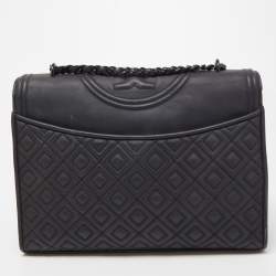 Pre Owned Tory Burch Black Leather Fleming Shoulder Bag