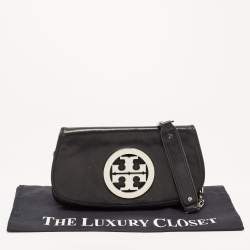Pre Owned Tory Burch Black Leather Reva Logo Crossbody Bag