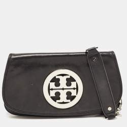 Pre Owned Tory Burch Black Leather Reva Logo Crossbody Bag