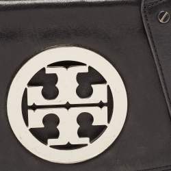Pre Owned Tory Burch Black Leather Reva Logo Crossbody Bag