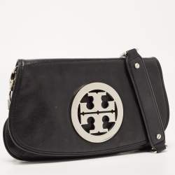 Pre Owned Tory Burch Black Leather Reva Logo Crossbody Bag