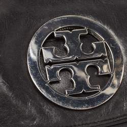 Pre Owned Tory Burch Black Leather Reva Logo Crossbody Bag