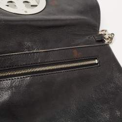 Pre Owned Tory Burch Black Leather Reva Logo Crossbody Bag