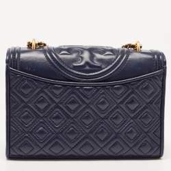 Pre Owned Tory Burch Navy Blue Leather Small Fleming Shoulder Bag