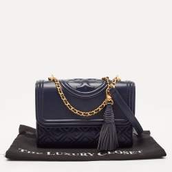 Pre Owned Tory Burch Navy Blue Leather Small Fleming Shoulder Bag