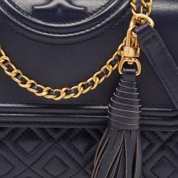 Pre Owned Tory Burch Navy Blue Leather Small Fleming Shoulder Bag
