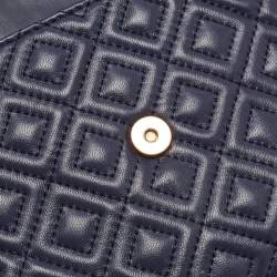 Pre Owned Tory Burch Navy Blue Leather Small Fleming Shoulder Bag