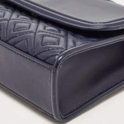 Pre Owned Tory Burch Navy Blue Leather Small Fleming Shoulder Bag