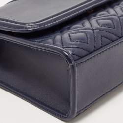 Pre Owned Tory Burch Navy Blue Leather Small Fleming Shoulder Bag