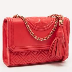 Tory Burch Red Leather Small Fleming Shoulder Bag