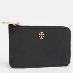 Pre Owned Tory Burch Black Leather Emerson Zip Card Holder
