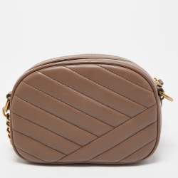 Pre Owned Tory Burch Beige Chevron Leather Small Kira Camera Bag
