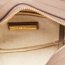 Pre Owned Tory Burch Beige Chevron Leather Small Kira Camera Bag