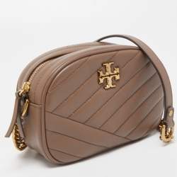 Pre Owned Tory Burch Beige Chevron Leather Small Kira Camera Bag