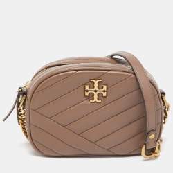 Pre Owned Tory Burch Beige Chevron Leather Small Kira Camera Bag