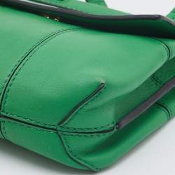 Pre Owned Tory Burch Green Leather Mini Block T Crossbody Bag