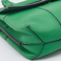 Pre Owned Tory Burch Green Leather Mini Block T Crossbody Bag