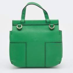 Pre Owned Tory Burch Green Leather Mini Block T Crossbody Bag