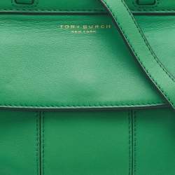 Pre Owned Tory Burch Green Leather Mini Block T Crossbody Bag