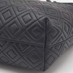 Pre Owned Tory Burch Black Quilted Leather Fleming Chain Tote