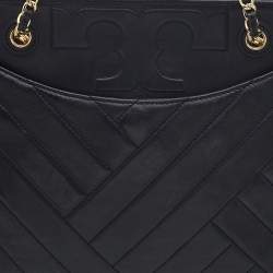 Pre Owned Tory Burch Black Quilted Leather Alexa Chain Tote