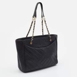 Pre Owned Tory Burch Black Quilted Leather Alexa Chain Tote