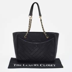 Pre Owned Tory Burch Black Quilted Leather Alexa Chain Tote
