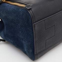 Pre Owned Tory Burch Black/Blue Leather and Suede Balloon Stripe Half Moon Crossbody Bag