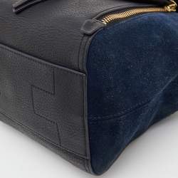 Pre Owned Tory Burch Black/Blue Leather and Suede Balloon Stripe Half Moon Crossbody Bag