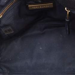 Pre Owned Tory Burch Black/Blue Leather and Suede Balloon Stripe Half Moon Crossbody Bag