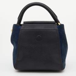 Pre Owned Tory Burch Black/Blue Leather and Suede Balloon Stripe Half Moon Crossbody Bag