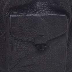 Pre Owned Tory Burch Black Pebbled Leather Front Pocket Hobo
