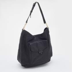 Pre Owned Tory Burch Black Pebbled Leather Front Pocket Hobo