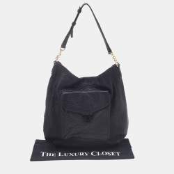 Pre Owned Tory Burch Black Pebbled Leather Front Pocket Hobo