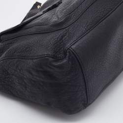 Pre Owned Tory Burch Black Pebbled Leather Front Pocket Hobo