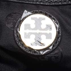 Pre Owned Tory Burch Black Pebbled Leather Front Pocket Hobo