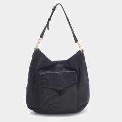 Pre Owned Tory Burch Black Pebbled Leather Front Pocket Hobo