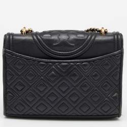 Pre Owned Tory Burch Black Leather Small Fleming Shoulder Bag