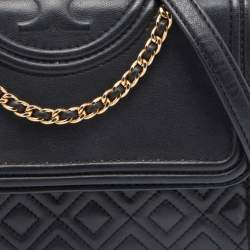 Pre Owned Tory Burch Black Leather Small Fleming Shoulder Bag