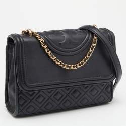 Pre Owned Tory Burch Black Leather Small Fleming Shoulder Bag